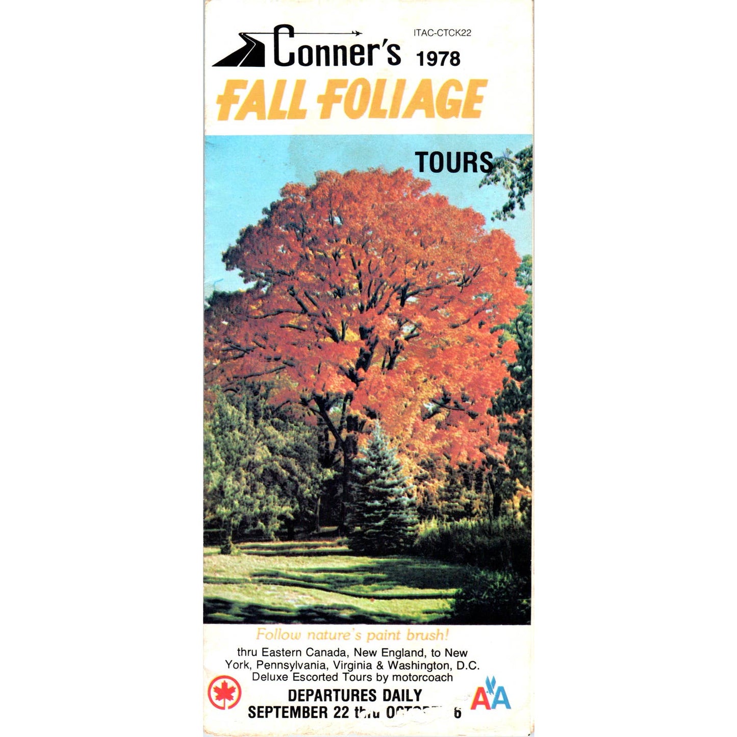 1978 Conner's Fall Foliage Tours American Airlines Fold Out Travel Brochure AD7