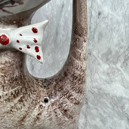 1950s Italian Ceramic Cat Vase Hand Painted Pottery Atomic Space Age Era 12x7”