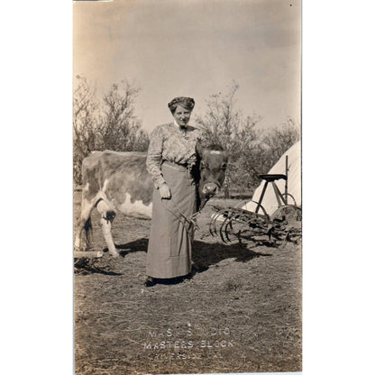 Antique Postcard RPPC Woman and Cow Master's Block Riverside CA SE8