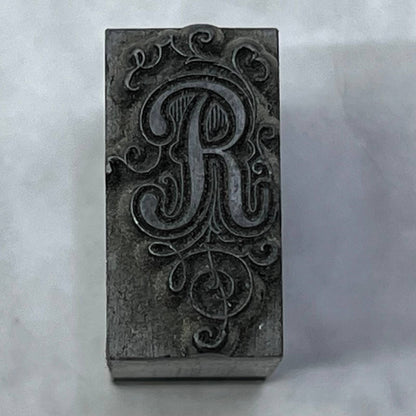 Vintage Printing Letterpress Printers Block Plate Fancy “R” Monogram TJ512