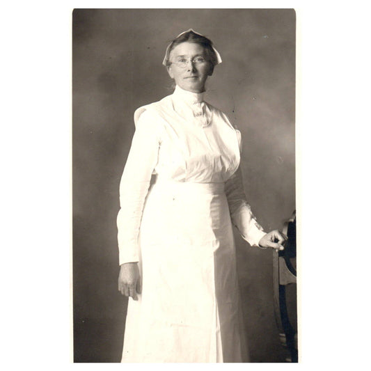 Portrait of a Nurse in White 1916 - Original Postcard RPPC TJ8-4