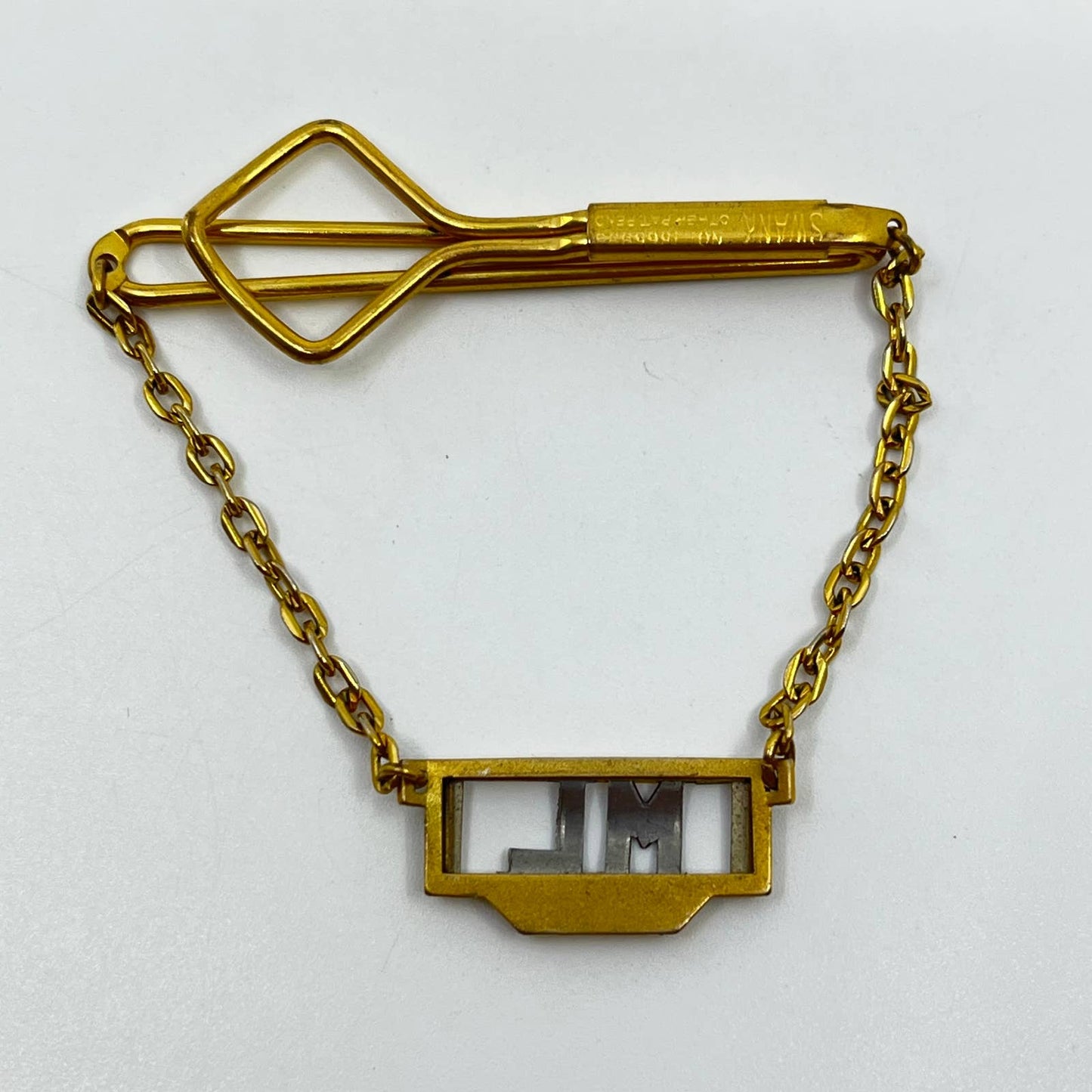 Vintage MCM Gold and Silver Tone Monogrammed ML Tie Bar Chain Clip SD4