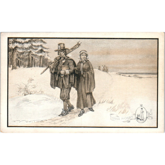 Walk-Over Shoes Pilgrims Going to Church c1910 Advertising Postcard P2-9