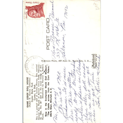 Game Lodge Doll House Mabel D. Gurney Collection Custer SD Original Postcard PB5