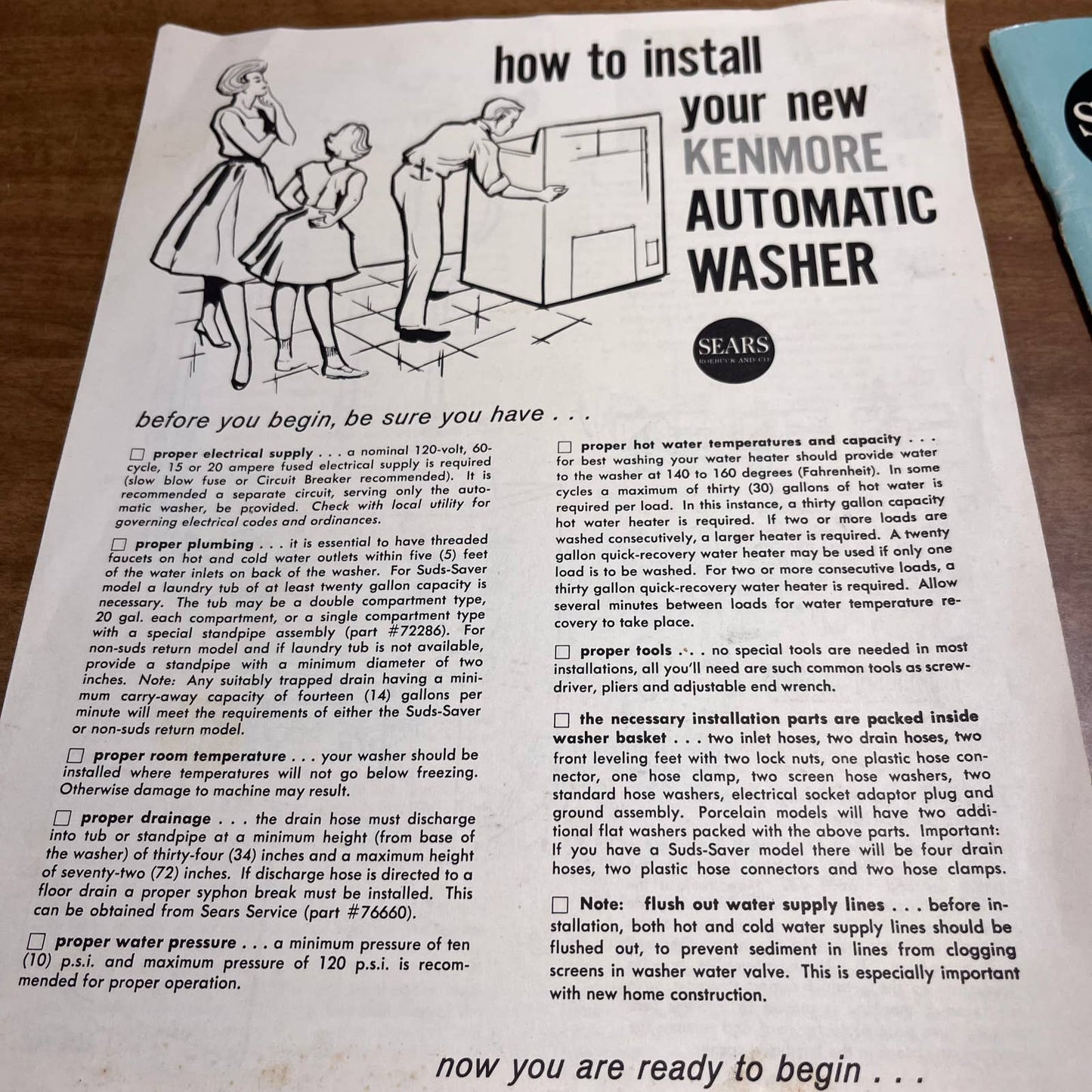 MCM 1950s SEARS KENMORE AUTOMATIC INSTRUCTION MANUAL WITH RECIPES & INSTALL A2