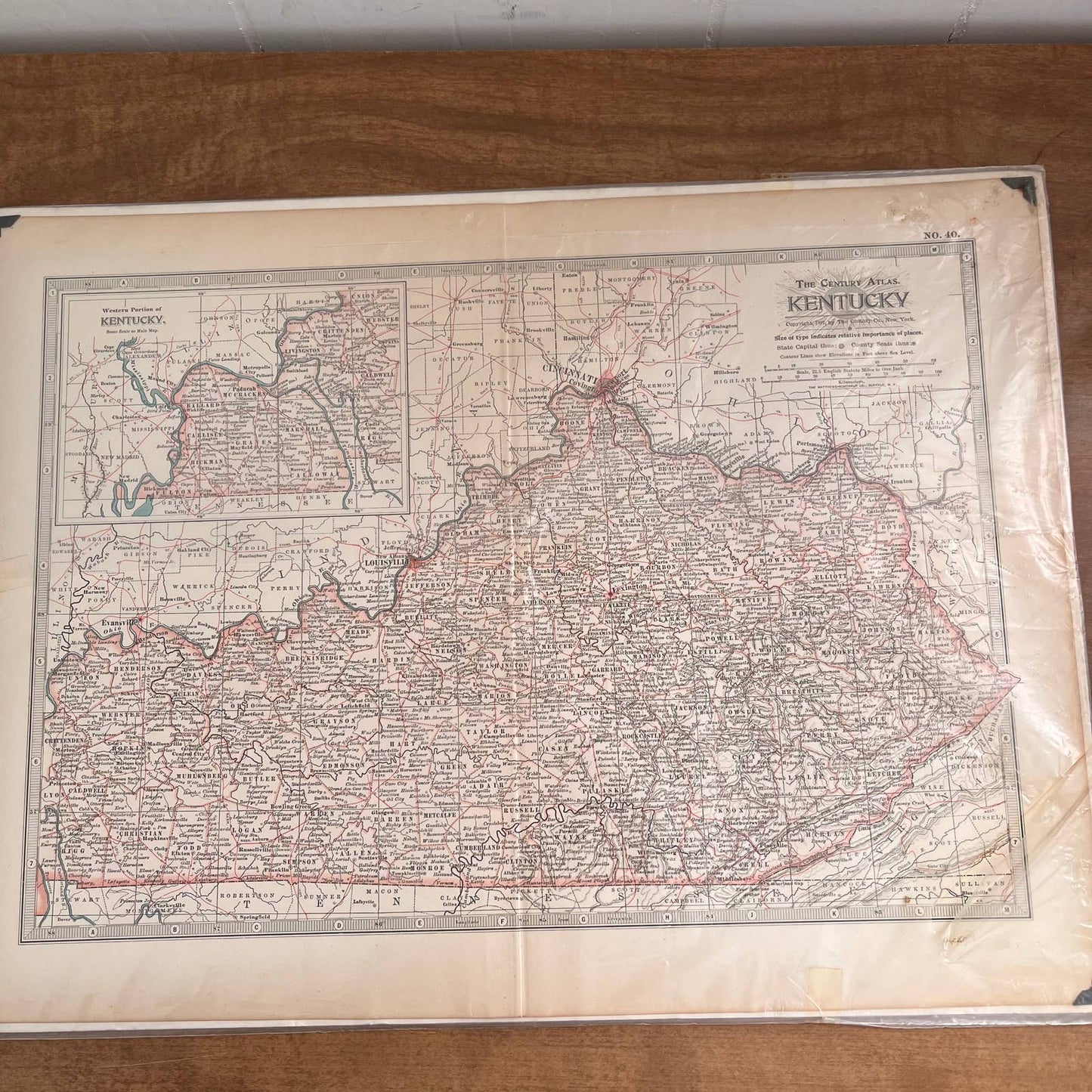 Antique 1897 The Century Atlas Map of Kentucky Color Engraved 12.5 x 17” FL5