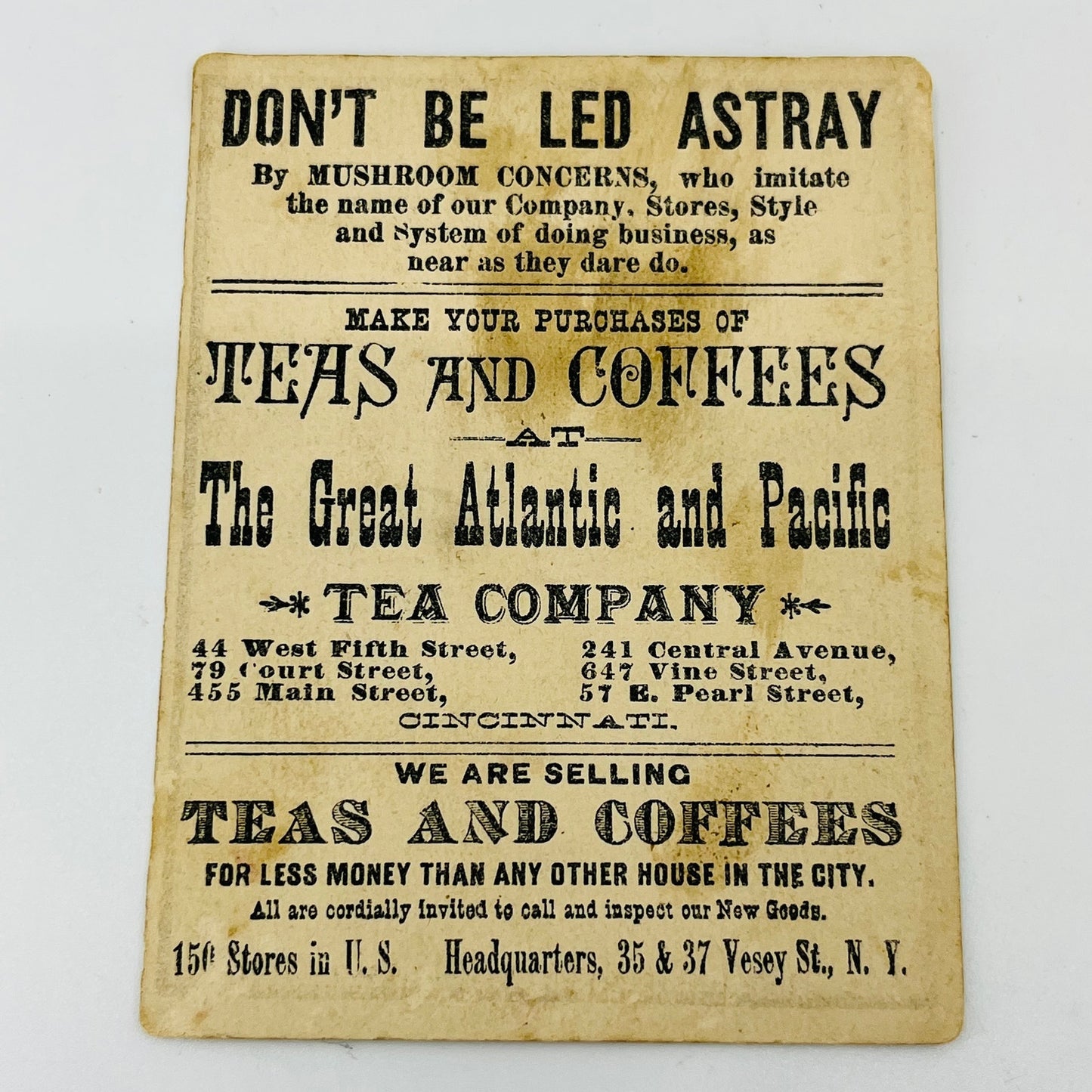 1880 Victorian Trade Card Great Atlantic & Pacific Tea Co Children & Dog AH9-M10