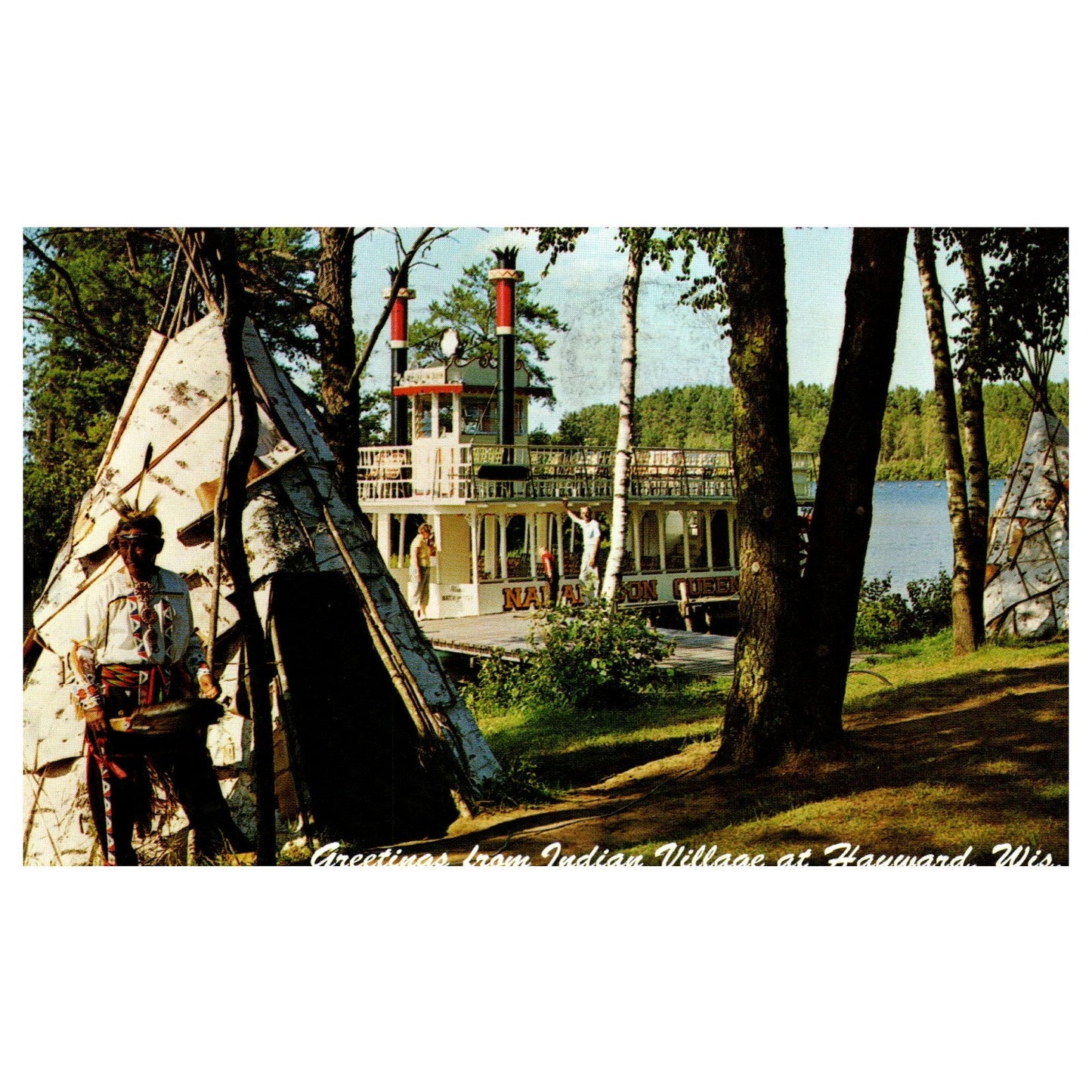 Vintage Postcard - The Namekagon Queen Indian Village Hayward Wisconsin P4-6
