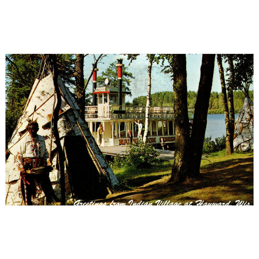 Vintage Postcard - The Namekagon Queen Indian Village Hayward Wisconsin P4-6
