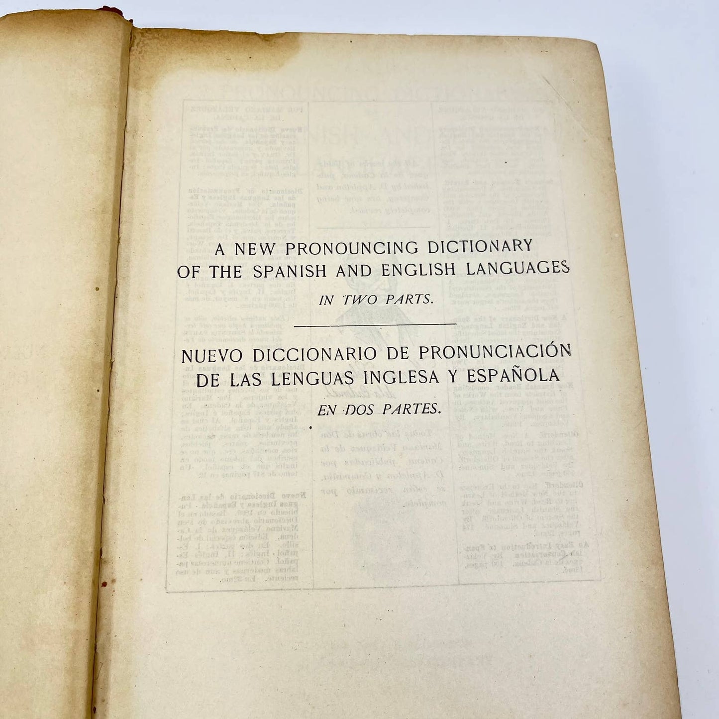 1900 A New Pronouncing Dictionary of Spanish & English Languages Velazquez TF1