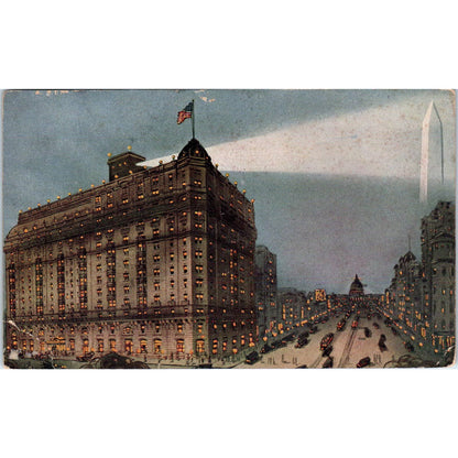 Raleigh Hotel at Night 1923 Washington D.C. Original Postcard TK1-P2