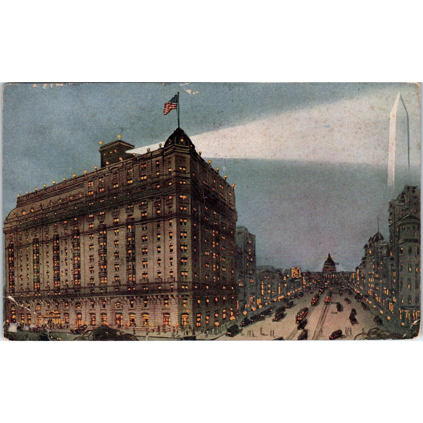 Raleigh Hotel at Night 1923 Washington D.C. Original Postcard P1-16