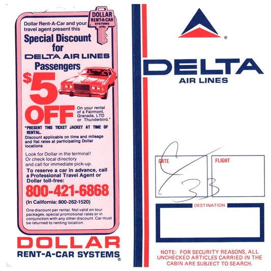 1978 Delta Airlines Ticket Jacket SE4