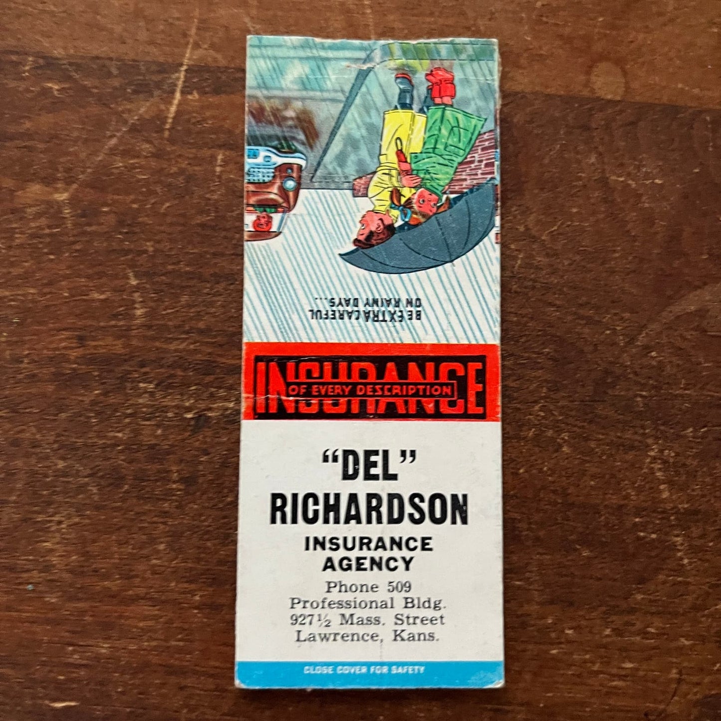 Del Richardson Ins. Agency Lawrence KS Advertising Matchbook Cover SA9-M13