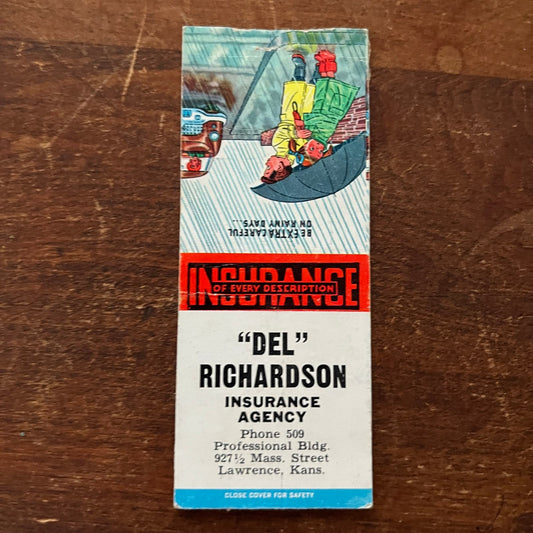 Del Richardson Ins. Agency Lawrence KS Advertising Matchbook Cover SA9-M13