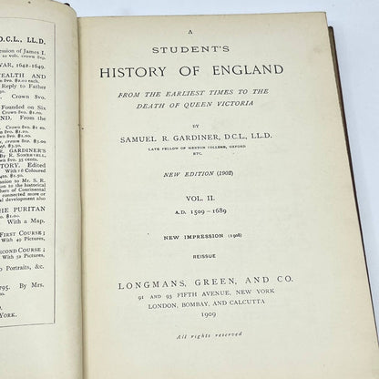 1909 A Student's History of England Vol. II Samuel R. Gardener TF1