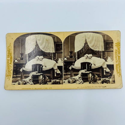 1870s Stereoview Card Victorian Couple Man and Woman in Bed “Put out lights”