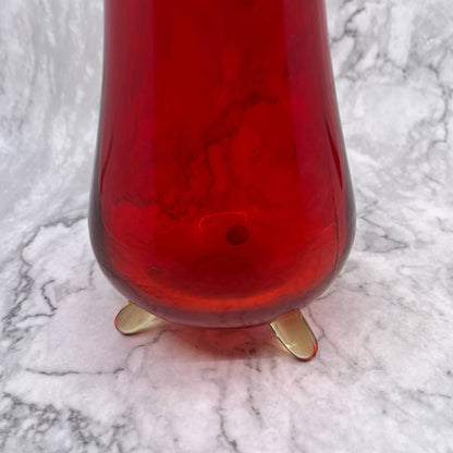 Vintage LE Smith AMBERINA 3 Toe Swung Vase Mid Century Red Orange 13” TD1