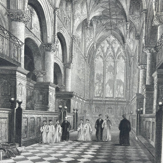 1836 Original Art Engraving Oxford Cathedral View of the Choir AC4