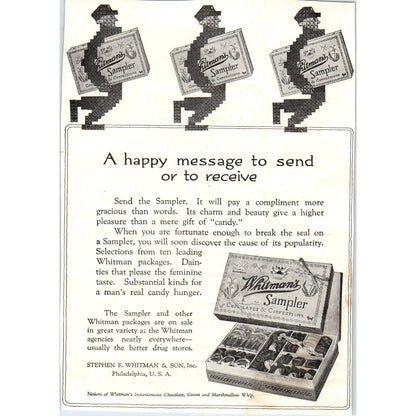 c1920 Harper's Ad - Steven F. Whitman's Sampler Chocolates Philadelphia EA3