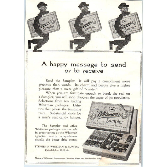 c1920 Harper's Ad - Steven F. Whitman's Sampler Chocolates Philadelphia EA3