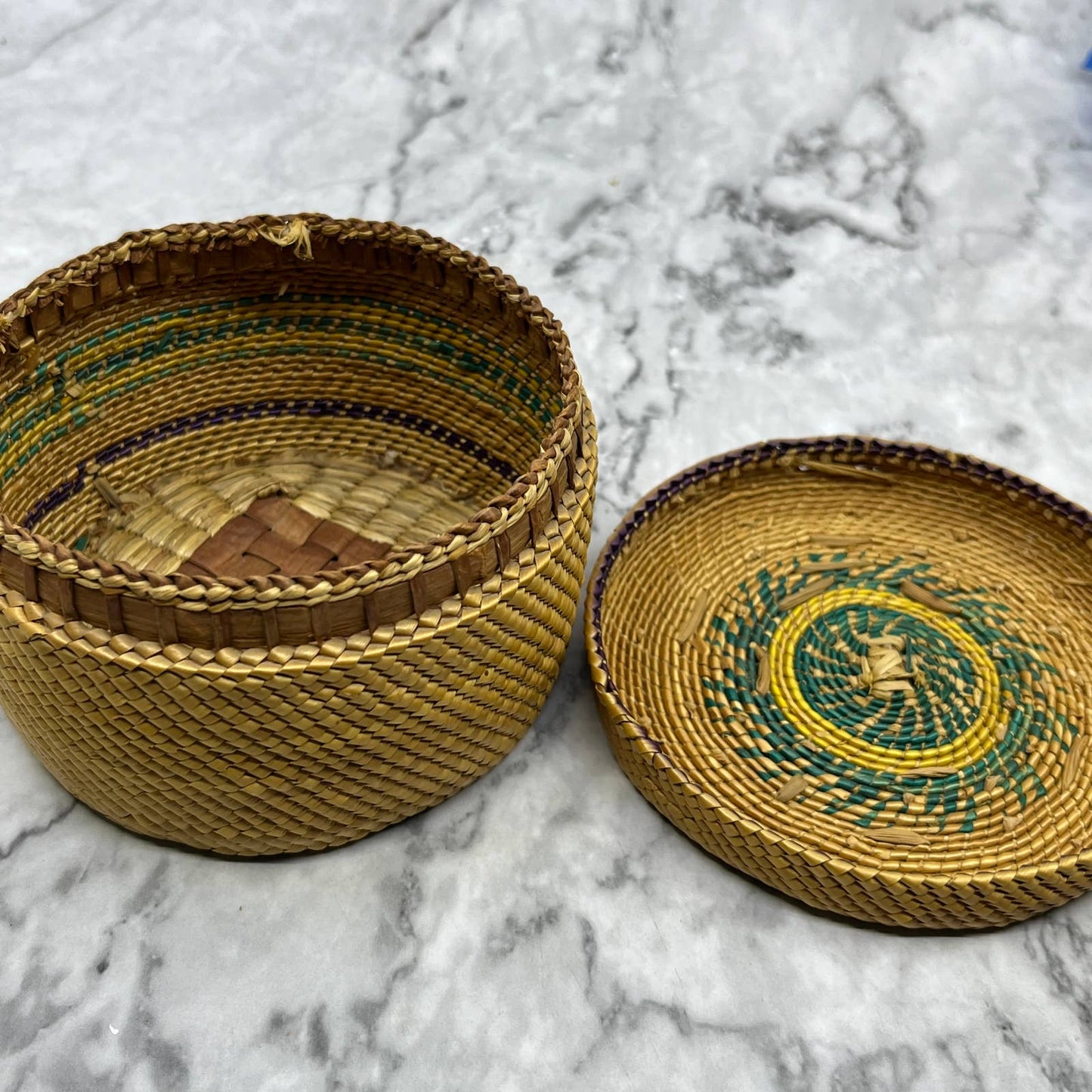 Antique Northwest Indian NOOTKA Makah BASKET Trinket 1900-1930 4x2.5” TJ8