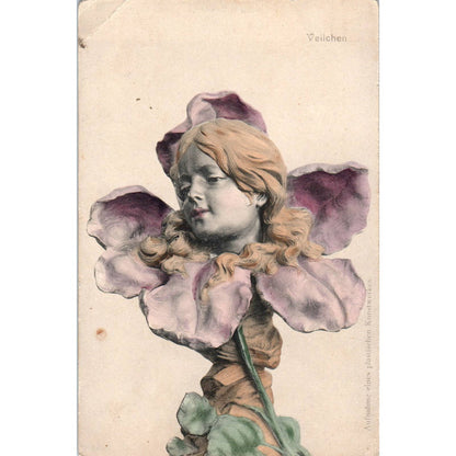 German Face in Flower Veilchen c1910 Original Postcard TK1-27
