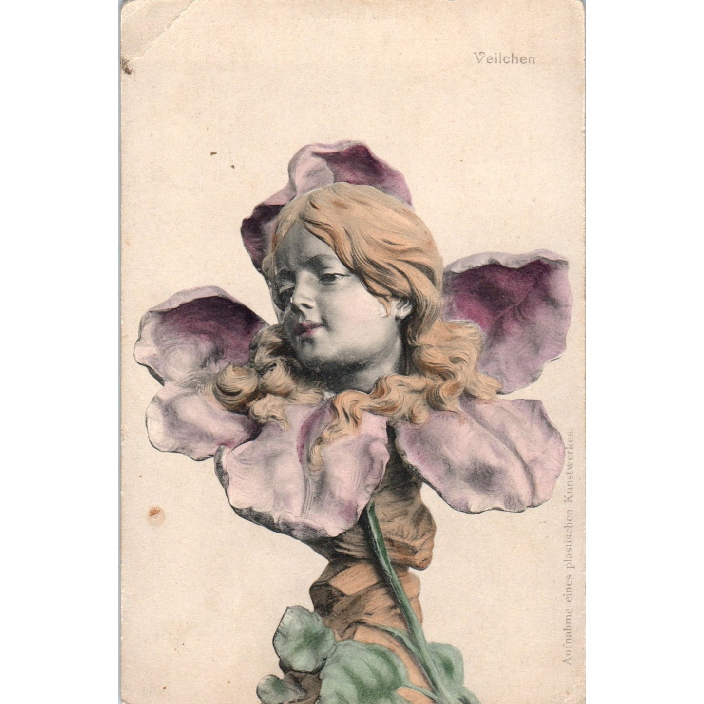 German Face in Flower Veilchen c1910 Original Postcard P1-12