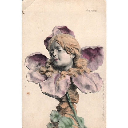 German Face in Flower Veilchen c1910 Original Postcard P1-12