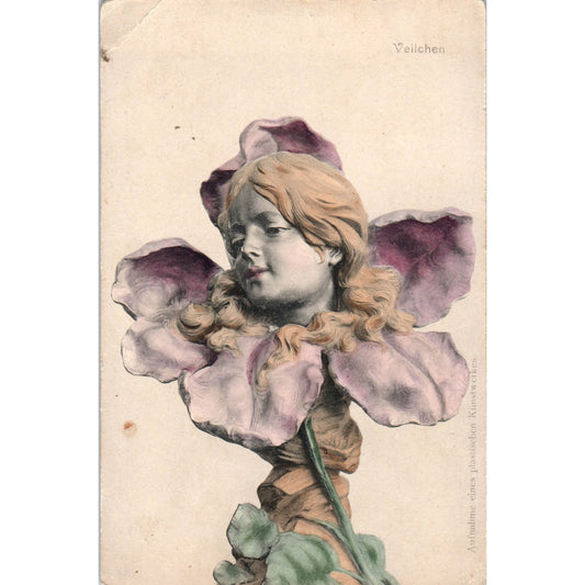 German Face in Flower Veilchen c1910 Original Postcard P1-12