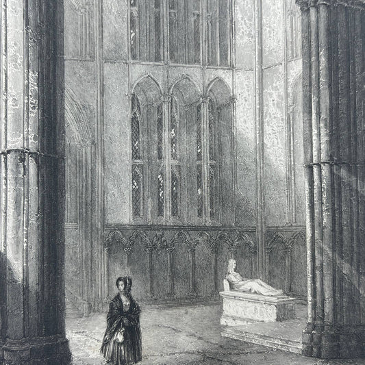 1842 Original Art Engraving Worcester Cathedral - North Transept of Choir AC6