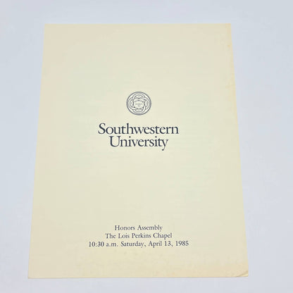 1985 Southwestern University Honors Assembly Program Lois Perkins Chapel AB7