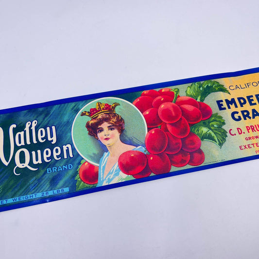 Vintage 1950's Advertising Label Valley Queen Emperor Grapes Exeter Calif FL3
