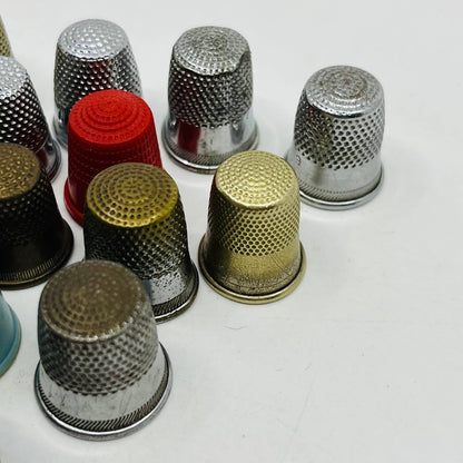 Vintage Collection of 16 Thimbles Advertising Silver Plate Brass TD6