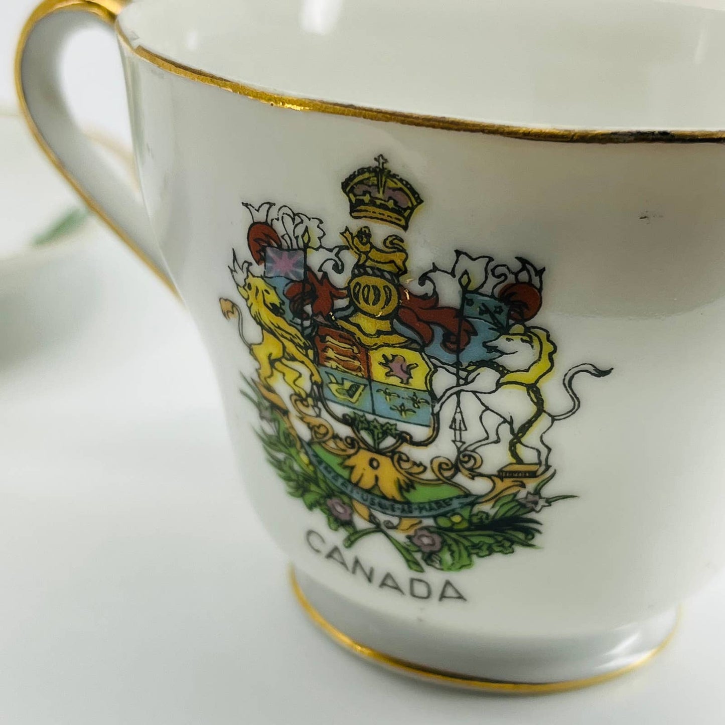 VTG Napco Tea Cup and Saucer Set Canada Canadian Mountie Coat of Arms 1MD361 TB3