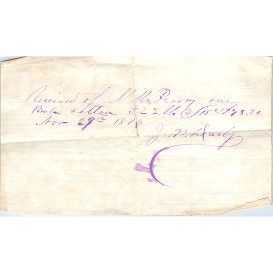 1873 Handwritten Receipt N.M. Peavy to J.M. Daily Butler County AL AD6