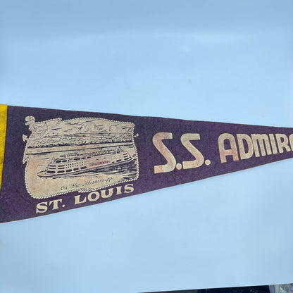 1940s St. Louis MO SS Admiral Missouri Souvenir Felt Pennant 25” TF5