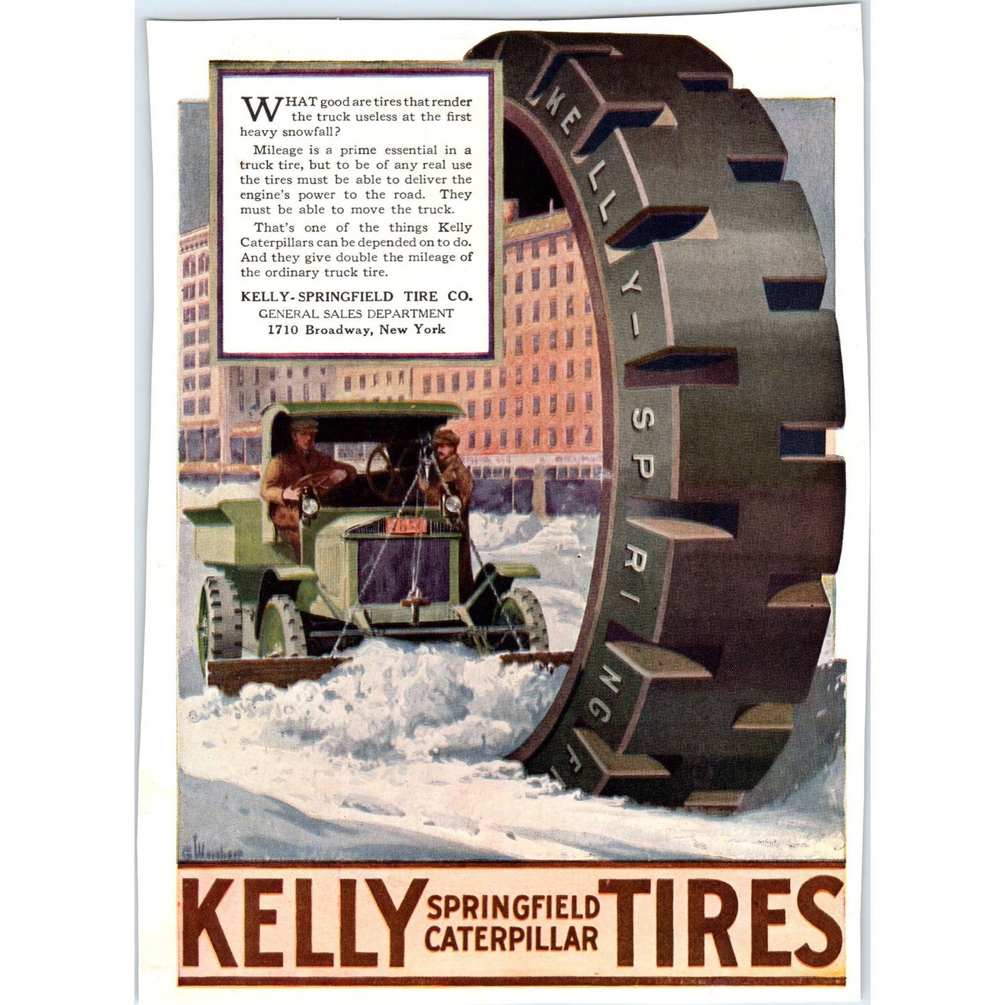 c1920 Harper's Magazine Ad - Kelly Springfield Caterpillar Tires NY TF6-1
