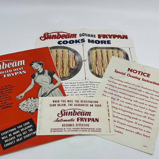 1953 Sunbeam Controlled Heat Automatic Frypan Manual Cookbook w/ Inserts TG6