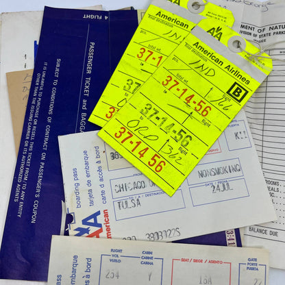 1970s American Airlines Boarding Passes Envelope/Passenger Stubs Bag Tags AC8-3