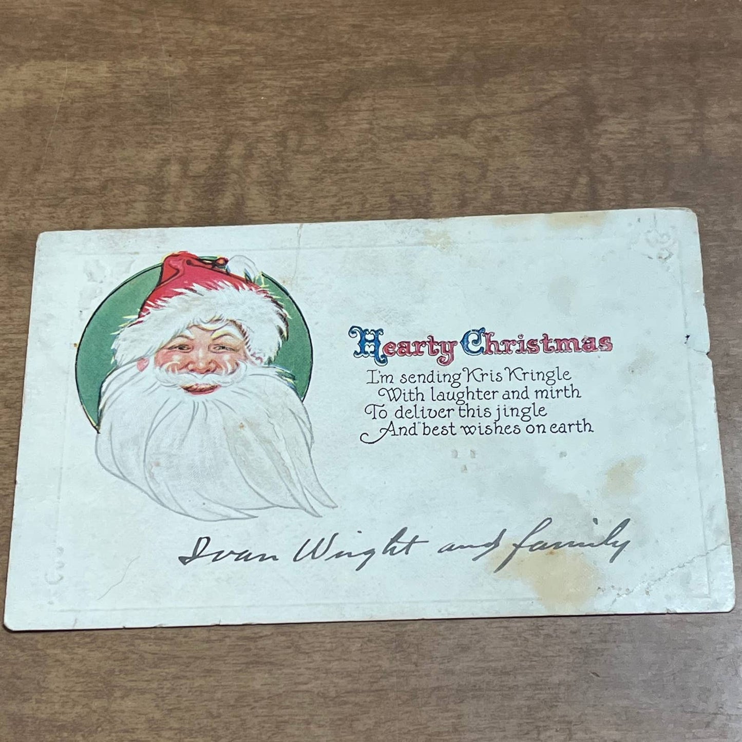 c1910 Santa Claus Kris Kringle Poem Hearty Christmas Postcard PA2
