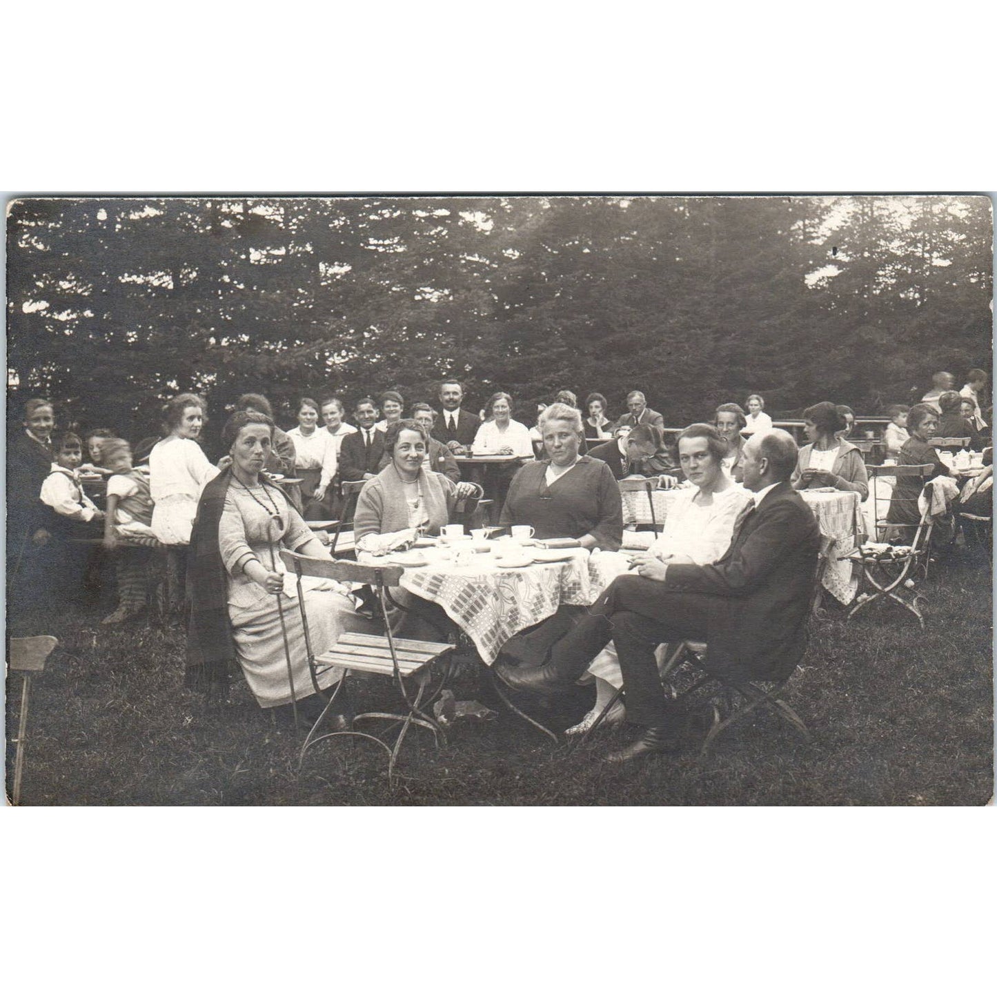 Vintage Postcard RPPC Group of People Smoking at Outdoor Reception TD9-P1