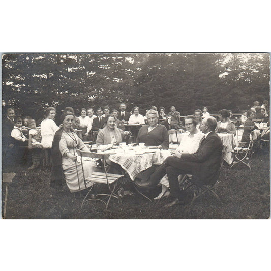 Vintage Postcard RPPC Group of People Smoking at Outdoor Reception TD9-P1