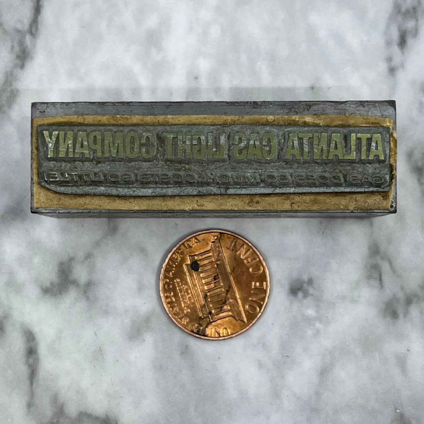 Vtg Printing Letterpress Printers Block Plate Atlanta Gas Light Company TJ518