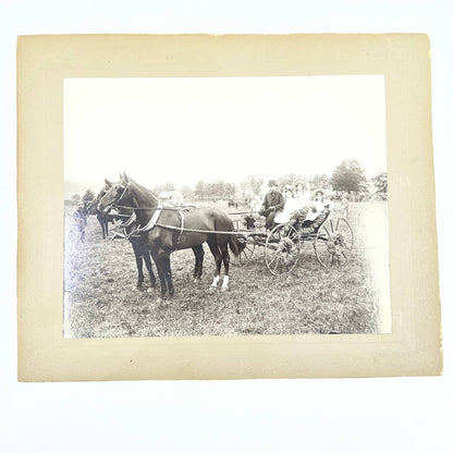 Antique Victorian Photo Man in Hat w/ Daughters Riding Horse Drawn Carriage FL4