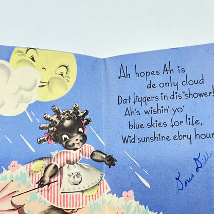 Vintage Greeting Card Shower Wishes Adorable African American Girl SC9