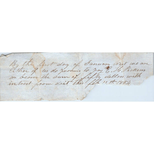 1854 Handwritten Promissory Note Loan Agreement IOU E.H Pickens Butler Co AL AD6