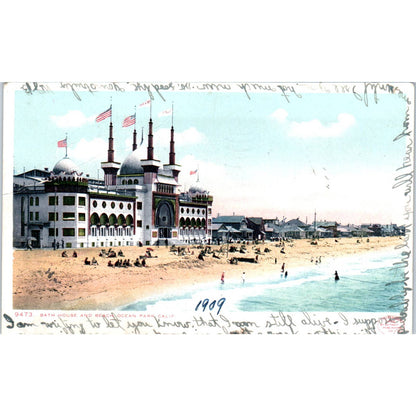 Ocean Park California Bath House and Beach 1909 Original Postcard TK1-25