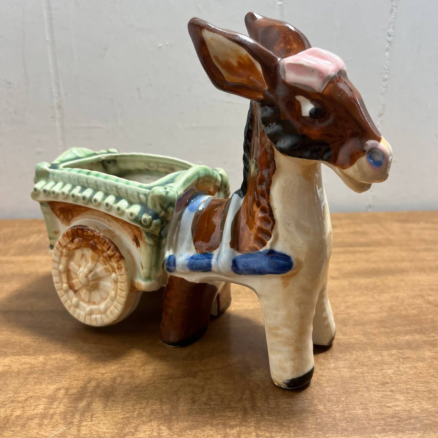 Vintage 1950s Ceramic Hand Painted Donkey Burrow Planter 8x7” Occupied Japan TA1