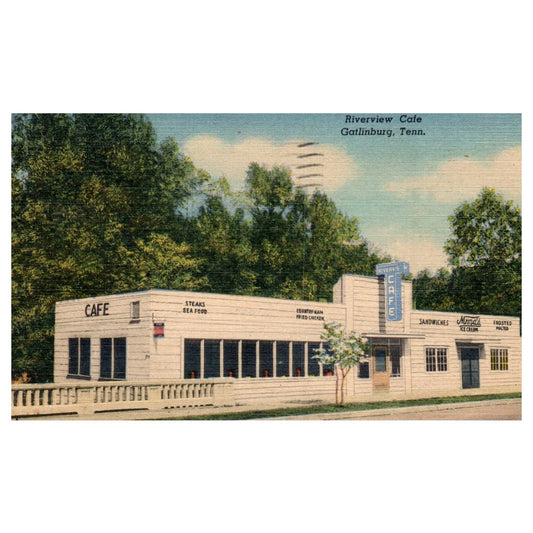 Riverview Cafe Gatlinburg Tennessee Wilton W. Stewart 1951 - Postcard TJ8-2